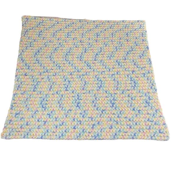 Handmade Crocheted Baby Blanket Pink Blue Pastel Lap Afghan 26x28 Gender Neutral - Picture 6 of 8